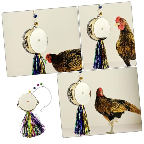 Kisangel Chicken Hanging Mirror Pet Chicken Toy Stainless Steel Drum Hen Rooster Toy