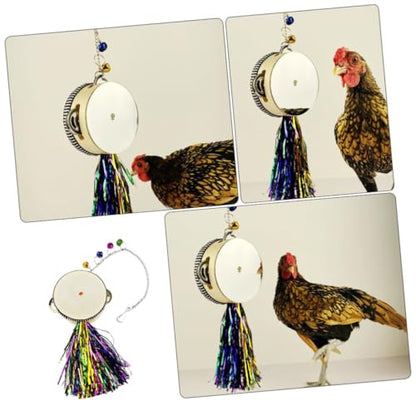 Kisangel Chicken Hanging Mirror Pet Chicken Toy Stainless Steel Drum Hen Rooster Toy