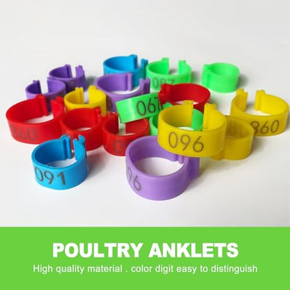 16mm Numbered Poultry Leg Bands – Colorful Chicken Leg Rings for Ducks, Geese, Turkeys, Game Birds – Bird Identification Bands for Poultry Breeding & Flock Management