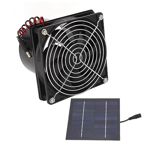 Fafeicy Solar Exhaust Fan, ABS Monocrystalline Silicon Pet Solar Ventilation Fan 50W 5 to 12V 3000 RPM Wall Mounted for Attic Greenhouse Chicken Coop Pet House