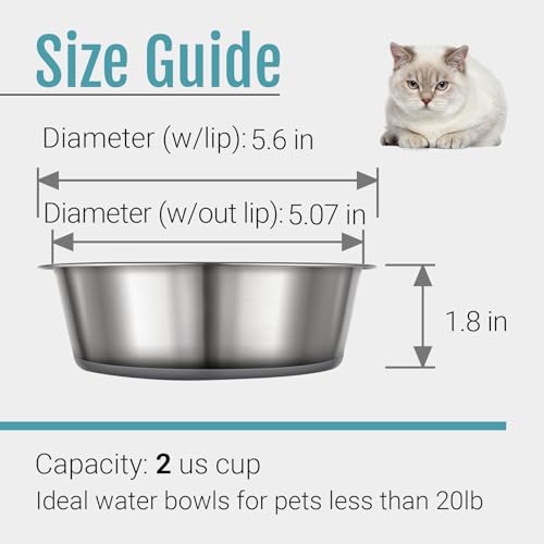 PEGGY11 Nonslip Stainless Steel Dog Cat Bowls, 2 US Cup, 2 Count | No slide silicone bottom, Dishwasher safe, Easy to clean, Stackable design - size: 2 Cup