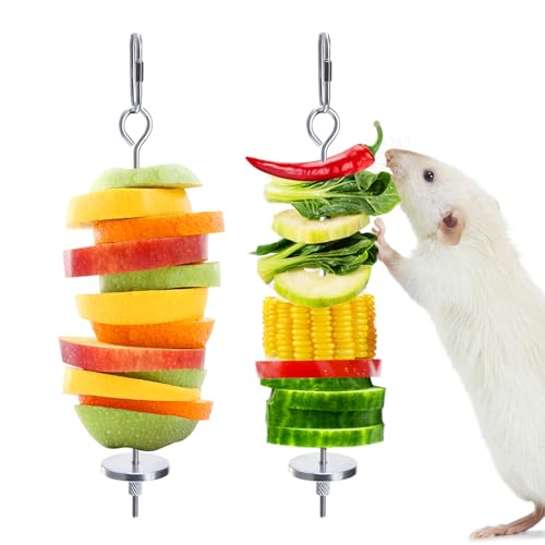 2Pcs Rat Enrichment Toys, 304 Stainless Steel Rat Foraging Toy for Fruit Vegetable Holder, Fancy Mice Cage Accessories Puzzle Toy, Hanging Rodent Toys Slow Feeder, Bird Foraging for Parakeet - color: 2pcs, size: B