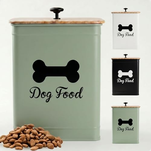 Dog Food Container Airtight Bamboo Lid 5-7 lb, 25 Cups, Sturdy Metal Handle | Pet Jar For Dogs up to 50lbs, Airtight Bamboo Lid, Sturdy Comfortable Metal Handle, Powder Coated Iron, Kibble Storage Bin - color: Sage Green