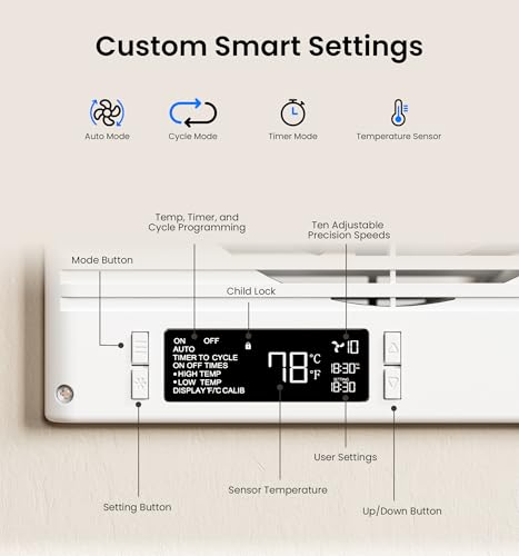 KOVIET 8" Room to Room Ventilation Fan with Remote, Quiet Reversible Through the Wall Air Transfer Fan, 10-Speed Smart Exhaust Vent, Temperature Control, ETL Certified for Bedroom, Kitchen, Laundry