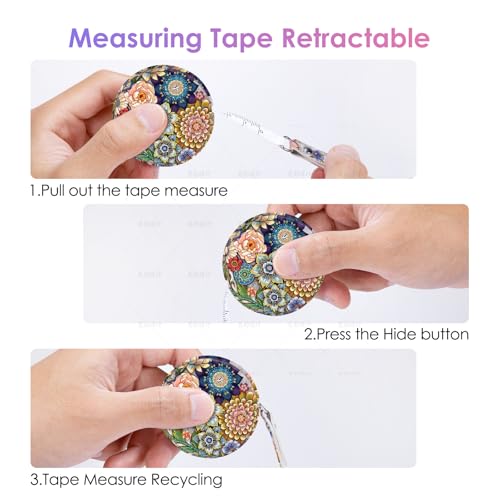 Sewing Tape Measure，Colour Printed Small Retractable Soft Measuring Tape for Tailor Cloth Fabric Body Measurements. - color: Mandara Flower