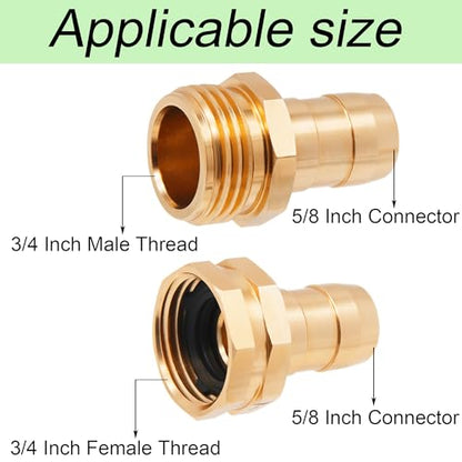 Triumpeek 4 Sets Garden Hose Repair Connector with Clamps, Aluminum Water Hose End Replacement Fit for 3/4" and 5/8" Garden Hose Fittings - color: 4 Sets - Brass