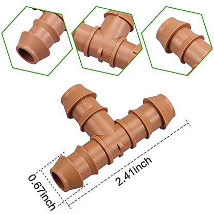 JAYEE 25 Pack Drip Irrigation Barbed Tee Fittings (17mm) for 1/2" Drip Hose(0.600”ID) ，Sprinkler Tubing Connector for Drip System - color: 25P Tee