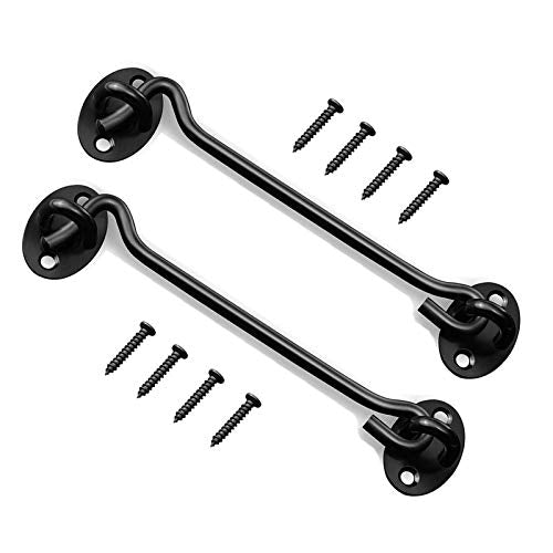 2 Pack 8" Stainless Steel Barn Door Hook and Eye Latch Lock for Cabin Garage Shed Gate Catch Silent Holder(8 Inch,Black) - size: 8 Inch-Black