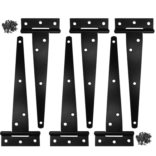 Murtenze Heavy Duty T-Strap Hinge, Shed Door Hinges Gate Hinges Black Tee Hinge Wrought Hardware for Wooden Fences Yard Rustproof (6 pcs, 8 Inch) - color: Black, size: 8 Inch - 6Pack