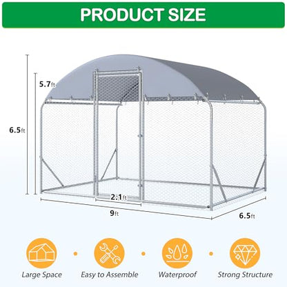 Large Metal Chicken Coop, Walk-in Chicken Run Pen with Waterproof Cover, Dome Roof Poultry Cage for Outdoor, Backyard, Farm - size: 107.5"L x 78.0"W x 78.0"H