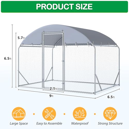 Large Metal Chicken Coop, Walk-in Chicken Run Pen with Waterproof Cover, Dome Roof Poultry Cage for Outdoor, Backyard, Farm - size: 107.5"L x 78.0"W x 78.0"H