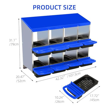 Chicken Nesting Boxes,8 Compartment Nesting Boxes for Laying Eggs,Wall Mount Poultry Roll Away Chicken Laying Boxes,Easy Egg Collection,Cleanable Pull Out Hen Roosting Boxes