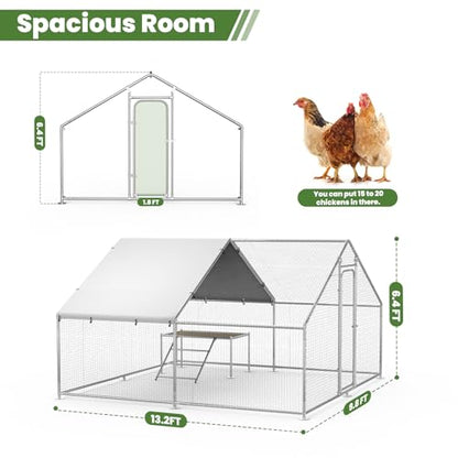 Large Chicken Coop with Roosting Ladder, Waterproof and UV-Resistant Cover, 13.1' W x 9.8' L x 6.4' H Outdoor Walk-in Cage Chicken Run for Yard Farm Rabbit Duck Chicken, Spire Roof - size: 13.3x10.1Ft