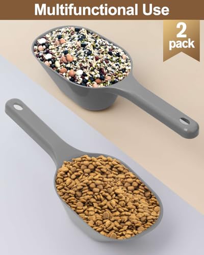 2 PACK Dog Food Scoop,1 Cup Capacity Pet Food Scoop With Measuring Lines For Dog, Puppy and Cat (Grey) - color: Gray