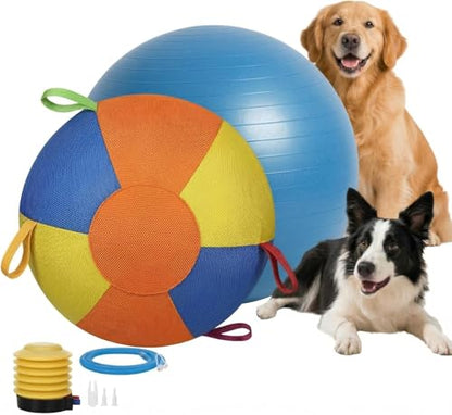 18" Herding Ball for Dogs & Horses - Tear-Resistant Inflatable Toy with Heavy-Duty Handle Cover & Pump - Durable Exercise Ball for Large Pets (Medium) - size: Medium