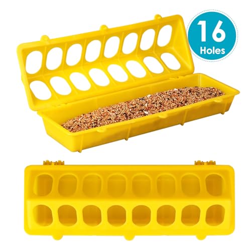 Flip Top Chick Feeder Trough Plastic Flip Top Bird Small Poultry Feeder Chicken Pigeon Duck Quail Feeder Waterer Small Chicken Feeders No Waste No Mess (Yellow) - color: Yellow