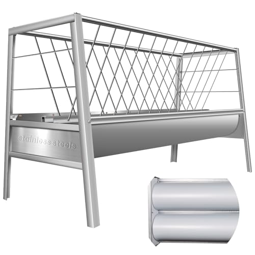 Stainless Steel Goat Hay Feeder, Pasture Hay Feeder 77 Gallon, High Capacity Two and One Feed Horse Hay Feeder, Suitable for Farm Feeding Goats, Calves, Cows, Horses(59in×19.6in×33.4in