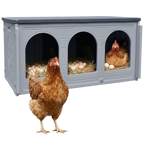 Rockever Nesting Boxes for Chickens, Plastic Nesting Boxes for Chicken Coop, Waterproof 3 Compartment Chicken Nesting Box for Laying Eggs for Hens, Ducks and Poultry