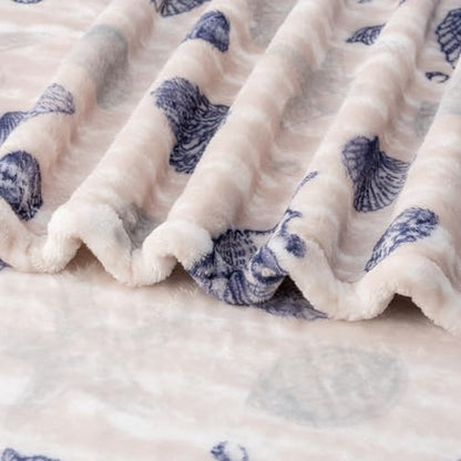 Berkshire Blanket-Classic Heavyweight Soft Printed VelvetLoft® Plush Blanket, Full/Queen Size Soft Fuzzy Warm Blanket for Couch Sofa Bed, Classic Shells Navy, 90in x 90in - color: Classic Shells Navy, size: Full/Queen