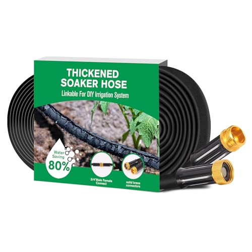 Professional Flat Soaker Hose 50 ft - Heavy Duty Garden Drip Irrigation Hose System Kit with Holes for Efficient Watering of Lawn, Trees, and Gardens, (3/4" Garden Hose Attachment Compatible) (50FT) - size: 50 FT