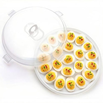 HANSGO Deviled Egg Containers with Lid, Deviled Egg Platter Carrier Holder Trays with 22 Slots for Holiday Party and Home Kitchen, White - color: White