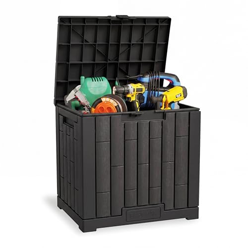 EAST OAK 31 Gallon Outdoor Storage Box, Waterproof Deck UV-Resistant Resin Bin for Patio Cushions, Garden Tools, Pool Accessories & Package, Lockable Wind-Resistant Lid, Steel-Reinforced, Black - color: Black, size: 31 Gallon