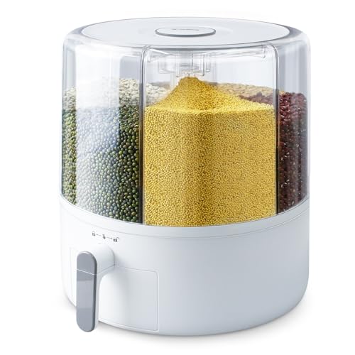 16lb Grain and Rice Storage Container, 6 Grid Rotating Dispenser, Airtight Rice Storage - size: PRO-M