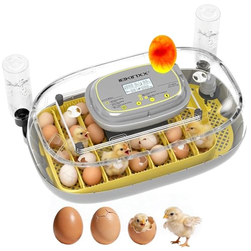 IBKINXX Incubator for Hatching Eggs-24 Egg Capacity, Automatic Egg Turner, Temperature & Humidity Control, 360° Viewing for Chicken, Duck and Quail Eggs (Yellow) - color: Light Yellow, size: 24 Egg