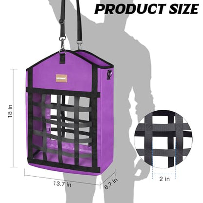 Innovative Hay Bags for Horses, Goat Hay Feeder with Reinforced Oxford Fabric and High Strength Metal Clasp,Horse Feeding Supplies with Adjustable Strap for Easy Hanging (2Purple+1Black)