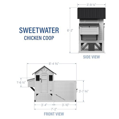 Backyard Discovery Sweetwater Cedar Wooden Chicken Coop for 4-6 Chickens with Run, Nesting Box, Automatic Door, Roosting Bars, Galvanized Steel Roof, Wire Mesh Protection, Ramp, Rooster and Hen House