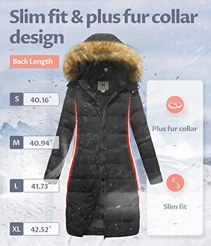 CREATMO US Women's Long Winter Faux Fur Coat Puffer Warm Jacket with Detachable Hood - color: Black, size: Large