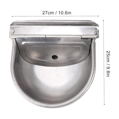 Zunate Automatic Animal Drinking Water Bowl, Stainless Steel Livestock Trough Dispenser for Cattle, Horse, Dog, Sheep, and Farm Use with Pipe, 27x25cm Large Capacity