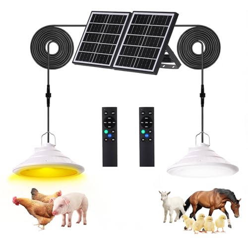 Solar Chicken Coop Light with Timer | Three-Color Dimmable LED, IP66 Waterproof Hanging Ceiling Pendant Light Suitable for Poultry Farms,Coops,Patio,Camping,Garage etc(2pcs) - color: white 2pcs