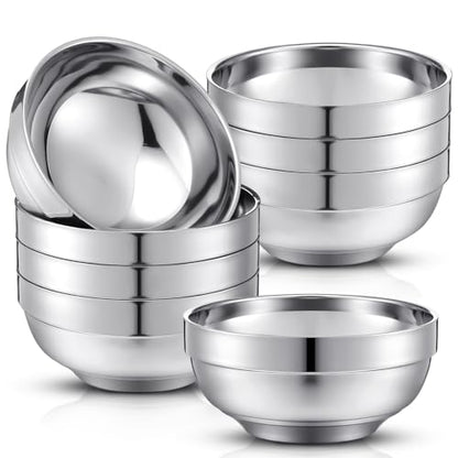 Funnymoom 8 Pack 24 oz Stainless Steel Bowls Double Walled Insulated Soup Ice Cream Metal Mixing Nesting Bowls for Serving Soup Rice Cereal (304 Stainless Steel) - size: 24 oz