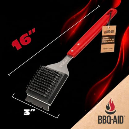 BBQ Grill Brush for Outdoor Grill Cleaner and Scraper, Replaceable Head | Barbecue grill cleaning brush with no-scratch stainless steel bristles and extended red handle, safe for any grill grate - color: Red