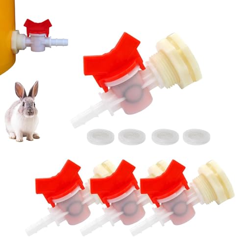 4pcs Rabbit Watering System Bucket Connector Kit to ID 5/16" Hose,Poultry Watering Equipment, Animal Water Dispenser,Includes Bulkhead Fitting, Barb Ball Valve and Mesh Washer (A)