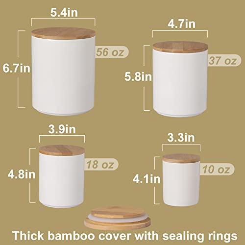 Sweejar Kitchen Canisters Ceramic Food Storage Jar Set, Stackable Containers with Airtight Seal Wooden Lid for Serving Ground Coffee, Tea, Herbs, Grains, Sugar, Salt - Set of 4 (White) - color: White, style: Set of 4(Updated Version)