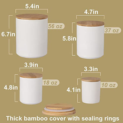 Sweejar Kitchen Canisters Ceramic Food Storage Jar Set, Stackable Containers with Airtight Seal Wooden Lid for Serving Ground Coffee, Tea, Herbs, Grains, Sugar, Salt - Set of 4 (Jade) - color: Jade, style: Set of 4(Updated Version)