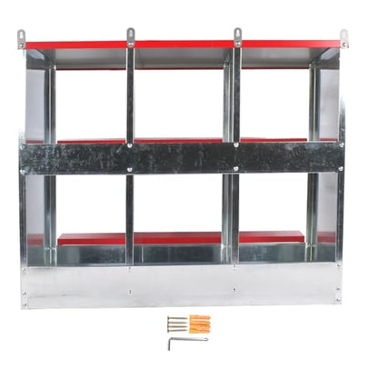 Chicken Nesting Boxes - 6-Compartment Metal Wall-Mounted Poultry Nest Box for Chickens, Hens, and Ducks - Easy Egg Collection - Large Vented Holes - Chicken Coop Equipment