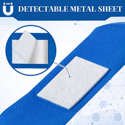 Geiserailie 800 Pcs Blue Bandages 3 ''x 1'' Food Service Metal Detectable PE Waterproof Adhesive Bandages Bulk Sterile Processing Non Stick Pad Latex Free for First Aid & Wound Care Protection