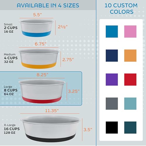 Master Pet Supply Stainless Steel Dog Bowls Set of 2 with Extra Thick Silicone Base - 8 Cup (64 oz) Graphite, Non-Slip, Dishwasher Safe Metal Bowls, Pet Dog Food Bowl for Dogs, Cats, Anti Rust - color: Graphite, size: 8 Cups (64 oz) 2 Pack