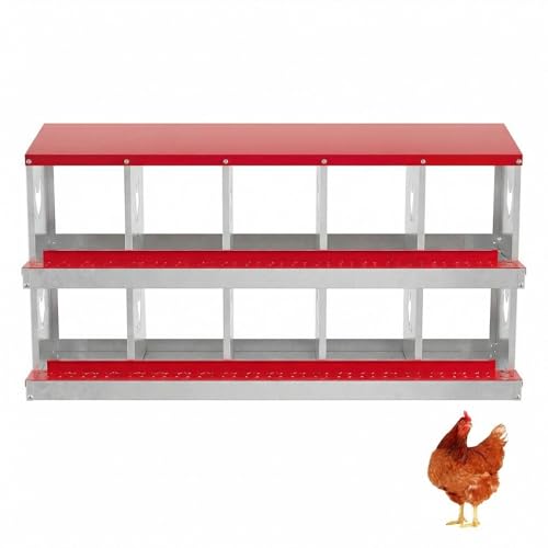 IDEALHOUSE Chicken Nesting Box, Galvanized Steel Laying Box with Rustproof & Roll-Away Egg Design, for Hens, Red 10 Compartment No Bracket - color: Red, size: 10 compartments (without bracket)