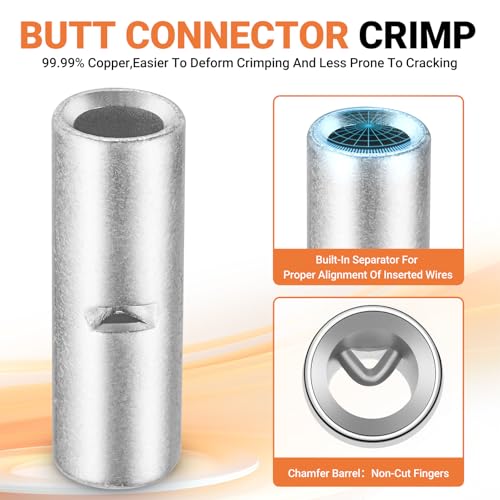 474 PCS-Red Copper Non Insulated Butt Connectors Kits with Heat Shrink,22-6 AWG Uninsulated Butt Connector for Electrical Wiring