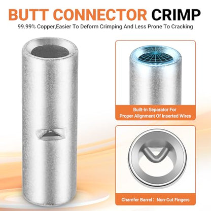 474 PCS-Red Copper Non Insulated Butt Connectors Kits with Heat Shrink,22-6 AWG Uninsulated Butt Connector for Electrical Wiring