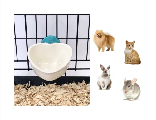 Choco Nose Patented Removable Heart Shaped Food Bowl for Dogs/Puppies/Rabbits/Cats/Guinea Pigs/Chinchillas/Birds -Water Dish for Small Pets or Animals - for Wire Cages or Crates 8 oz, Aqua (C607) - color: Aqua