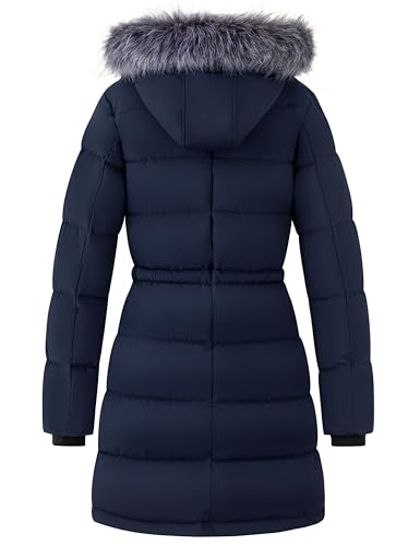 ZSHOW Women's Warm Hooded Winter Coat Waterproof Quilted Puffer Jacket Long Windproof Parka - color: Navy, size: Medium