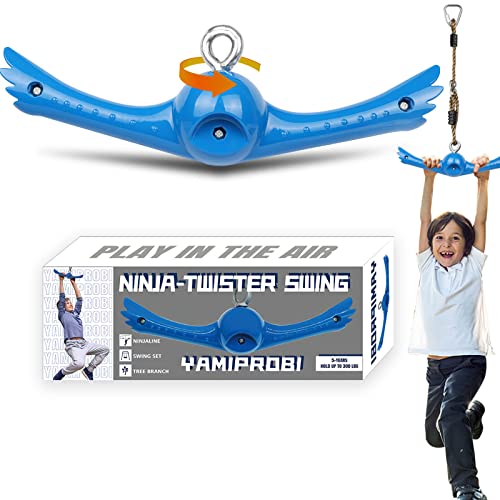 YAMIPROBI Ninja-Twister Swing Spins Set: Slackline Attachments - 360° Handle Twist-Spin Flips Toy Activate Ninja Powers Warrior Accessories Kids Hang Toys for Playground Backyard Blue - color: Blue