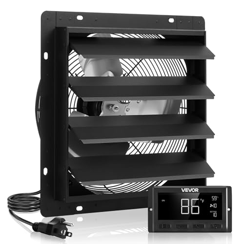 VEVOR 14 inch Exhaust Fan, Wall Mounted Attic Fan with Variable Speed, Temperature & Humidity Controller, 2000 CFM, Automatic Shutter - size: 14 Inch