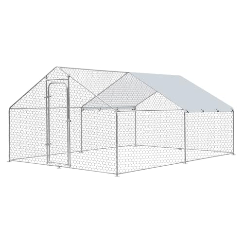 Large Metal Chicken Coop, Walk in Chicken Runs for Yards with Cover, Hen House Enclosure with Security Lock & Waterproof Cover, Outdoor Duck Rabbit Pens Chicken House, 13.1 x 9.8 x 6.5 ft - size: 157.2"L x 117.6"W x 78.0"H