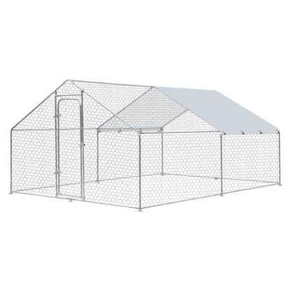 Large Metal Chicken Coop, Walk in Chicken Runs for Yards with Cover, Hen House Enclosure with Security Lock & Waterproof Cover, Outdoor Duck Rabbit Pens Chicken House, 13.1 x 9.8 x 6.5 ft - size: 157.2"L x 117.6"W x 78.0"H